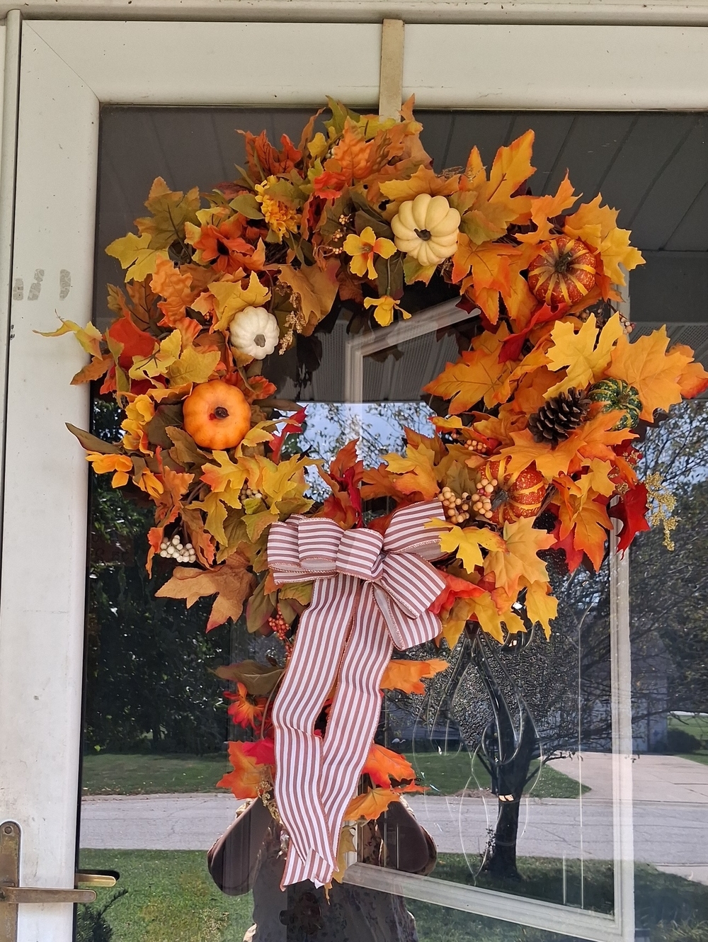 Autumn Harvest Fall Wreath with Orange & Yellow Leaves